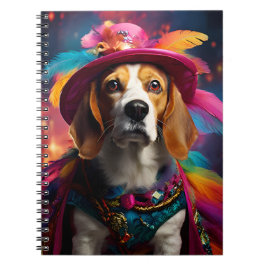 Caderno Espiral Beagle em um chapéu de penas