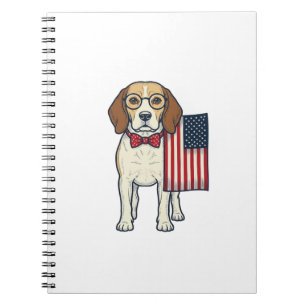 Caderno Espiral Beagle Patriótico com Bandeira Arte Vetorial Vinta