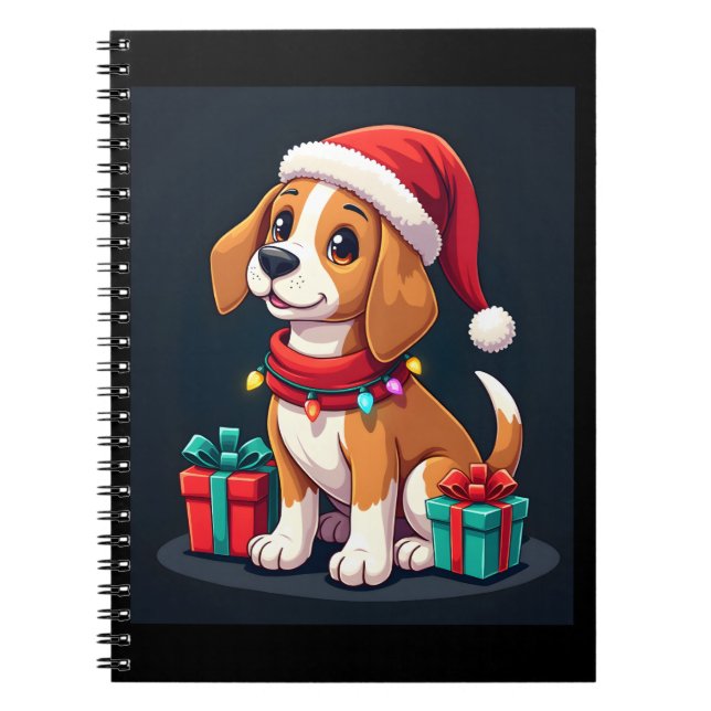 Caderno Espiral Beagle Xmas Lighting Papais noeis Beagle Dog Natal (Frente)