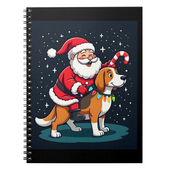 Caderno Espiral Beagle Xmas Lighting Papais noeis pilotando Beagle (Frente)