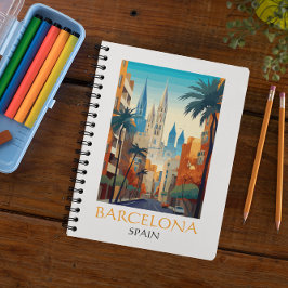 Caderno Espiral Beautiful Barcelona Spain Retro Vintage Travel