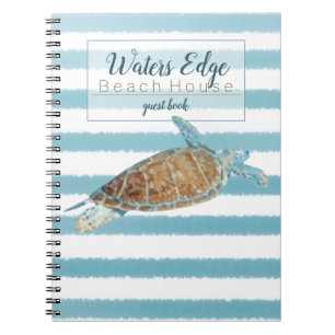 Caderno Espiral Beautiful Coastal Painted Sea Turtle   Guest Book