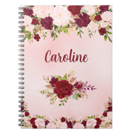 Caderno Espiral Beautiful Red & Pink Roses Personalized