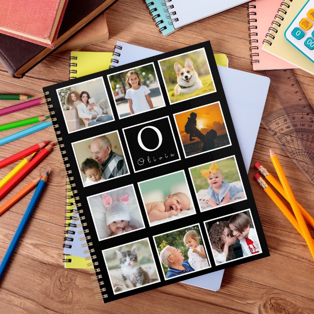 Caderno Espiral Beautiful Trendy Custom Monogram 11 Photos Collage (Criador carregado)