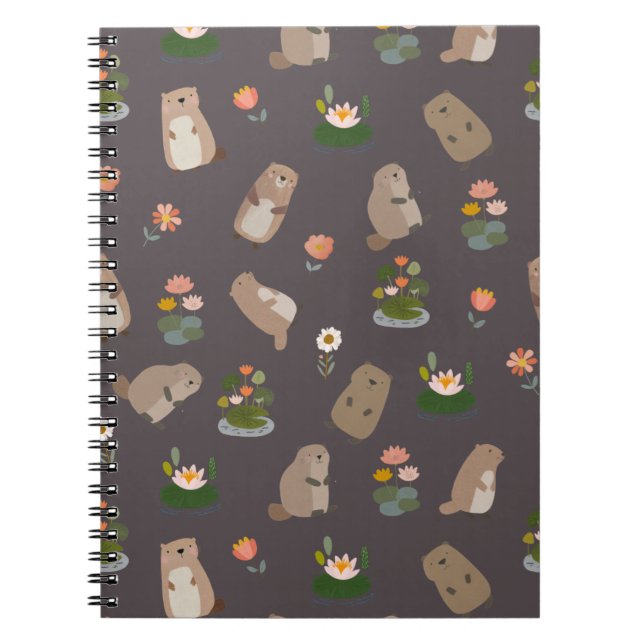 Caderno Espiral Beavers & Lily Pads on Dark Gray (Frente)