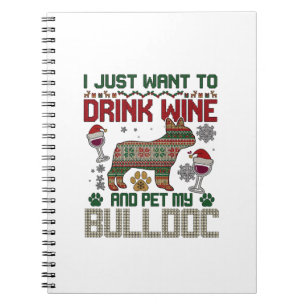 Caderno Espiral Beba Vinho Bulldog Cachorro Suéter Feio Chapéu de