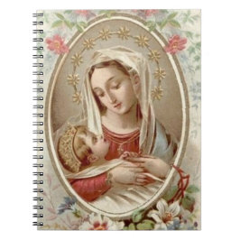 Caderno Espiral Bebê abençoado Jesus da Virgem Maria floral