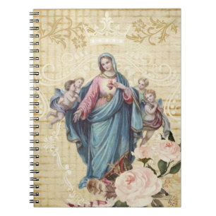 Caderno Espiral Bebê abençoado vintage Jesus da Virgem Maria