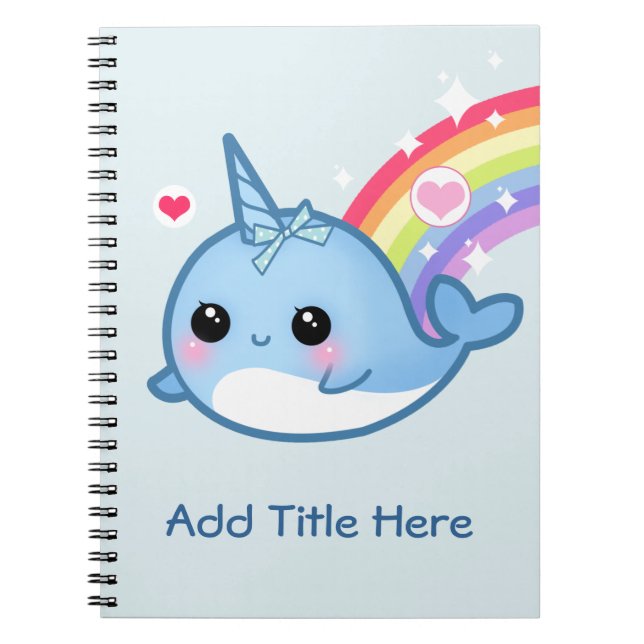 Caderno Espiral Bebê bonito narwhal com o arco-íris - (Frente)