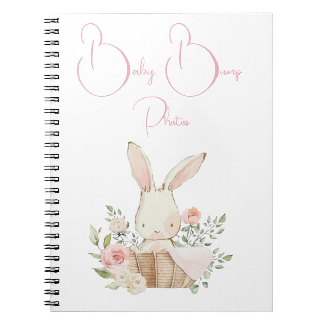 Caderno Espiral Bebê Bump Gravidez Escrita em Coelho Rosa Rosa Fot (Frente)