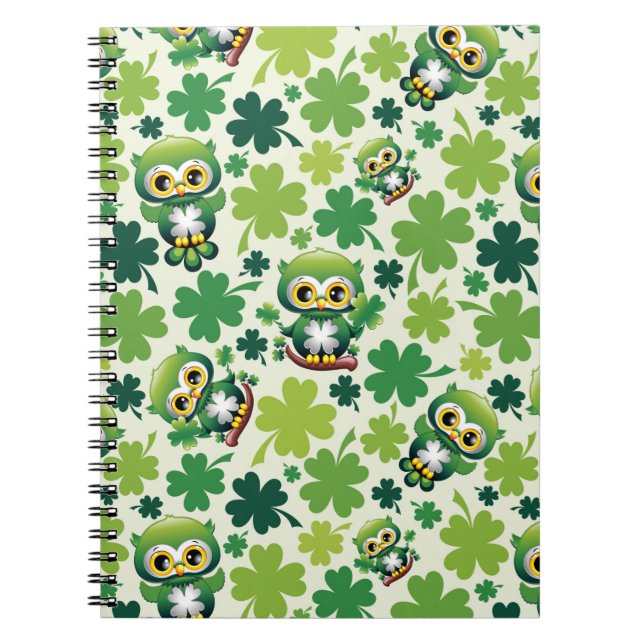 Caderno Espiral Bebê Coruja Fofo St Patrick Cartoon (Frente)