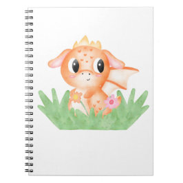 Caderno Espiral Bebê Dragão Fofo Aquarela