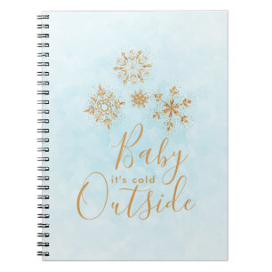 Caderno Espiral Bebê é flocos de neve Dourados exteriores frios