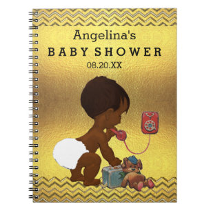 Caderno Espiral Bebê étnico no livro de hóspedes Dourado das vigas