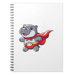 Caderno Espiral Bebê Hipopótamo Moo Deng Super-herói Crianças Roup