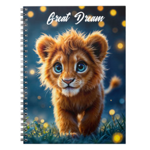 Caderno Espiral Bebê leão mágico andando em uma noite de fantasia