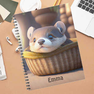 Caderno Espiral Bebê-lontra giro numa cesta - personalizável
