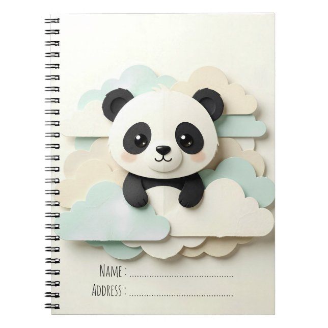 Caderno Espiral Bebê Panda Dobrado | Origami Fofo  (Frente)