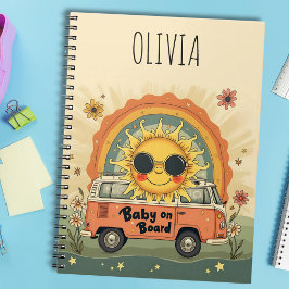 Caderno Espiral Bebê Sorridente Groovy Retro Sol, Vibrações de Paz