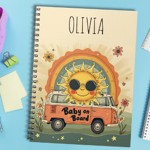 Caderno Espiral Bebê Sorridente Groovy Retro Sol, Vibrações de Paz