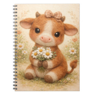 Caderno Espiral Bebê Vaca Fofa com Margaridas – Fazenda Caprichosa