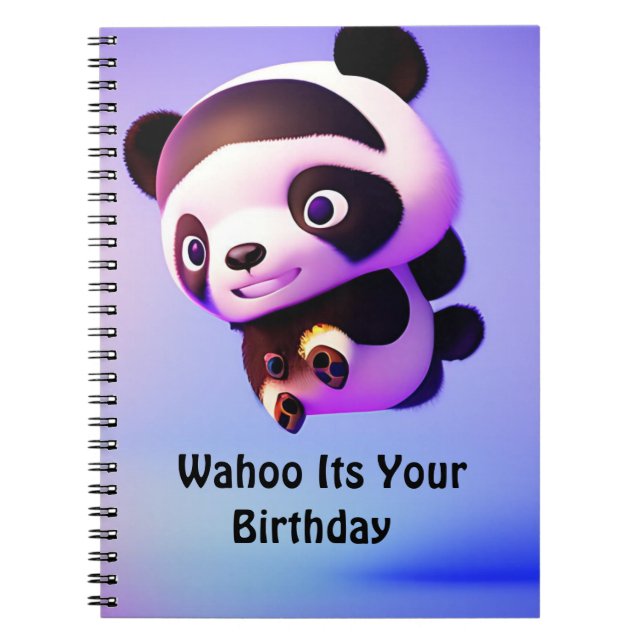Caderno Espiral Bebê voador Panda, Notebook de aniversário (Frente)