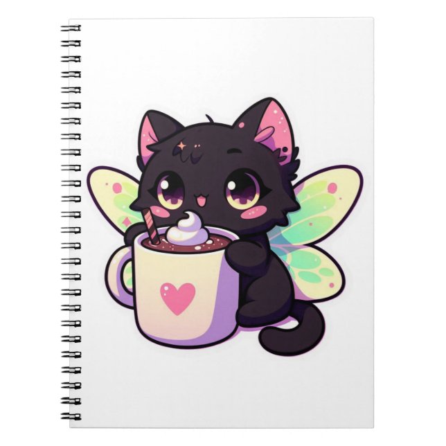 Caderno Espiral Bebendo de gato-de-fada-bonito, chocolate quente (Frente)
