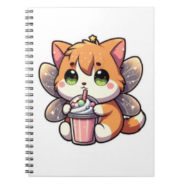 Caderno Espiral Bebendo de gato fada bonito