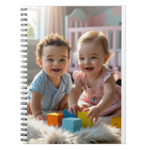 Caderno Espiral Bebês Alegres Brincando em uma Suave Tapete de Pel
