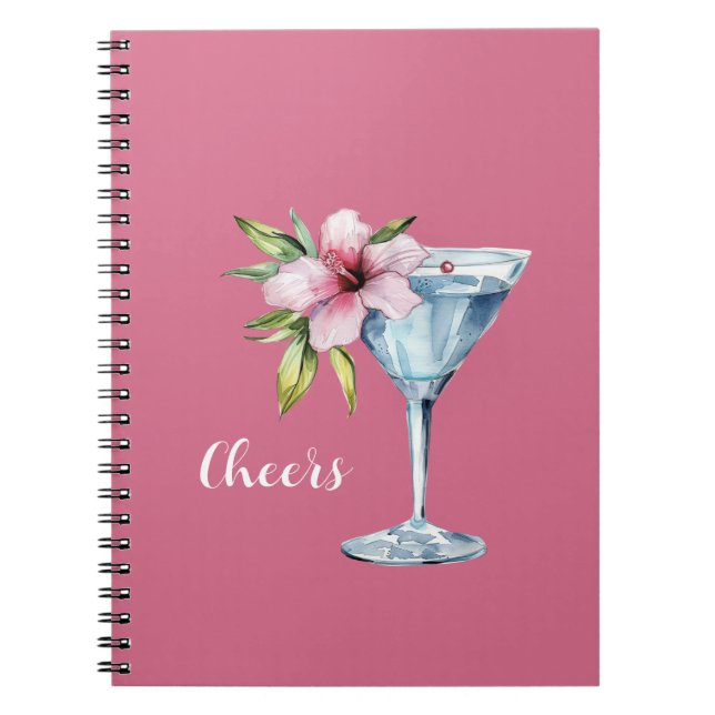 Caderno Espiral Bebida de Flor de Hibisco Rosa Tropical (Frente)