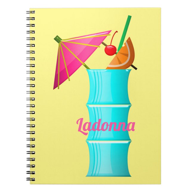 Caderno Espiral Bebida tropical colorido verão havaiano (Frente)