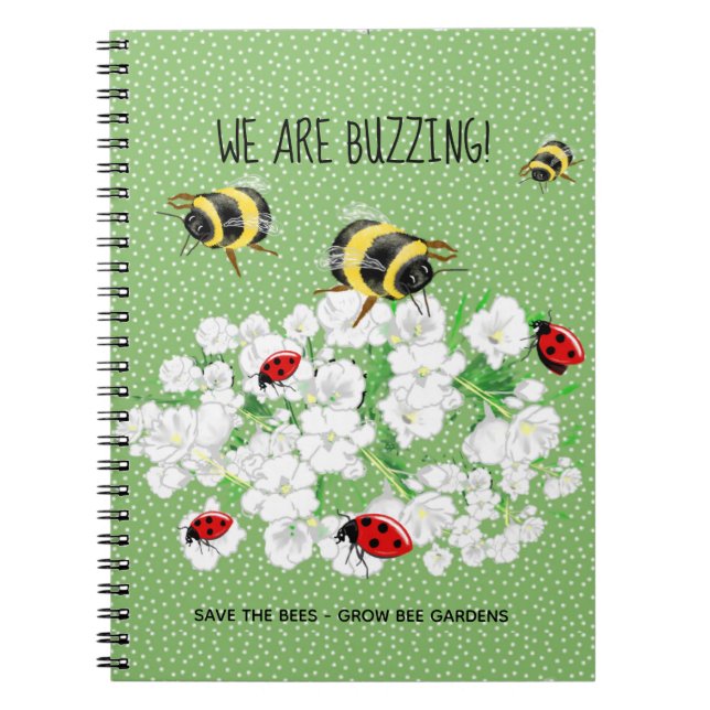 Caderno Espiral BEES e LadyBugs - Arte de LeahG Salvar as Abelhas (Frente)