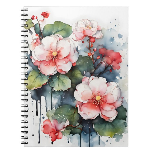 Caderno Espiral Begônia - Flores de aquarela (Frente)