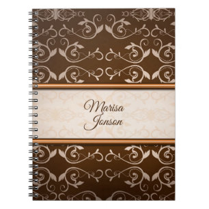 Caderno Espiral Beige Floral Damask