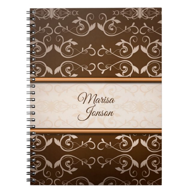 Caderno Espiral Beige Floral Damask (Frente)