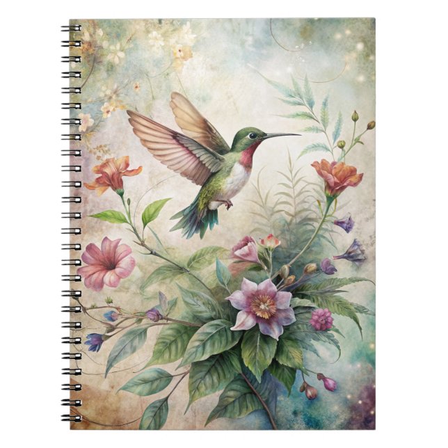 Caderno Espiral Beija-flor-branca nas flores (Frente)