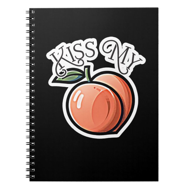 Caderno Espiral Beije meus pêssegos engraçados de fruta (Frente)