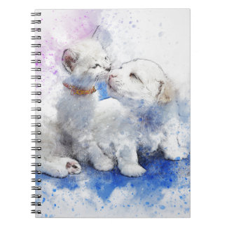 Caderno Espiral Beijo adorável do gatinho & do filhote de cachorro