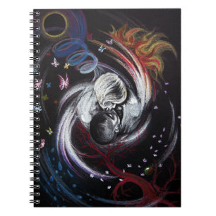 Caderno Espiral Beijo casal Yin Yang Amor Arte de desenho surreal