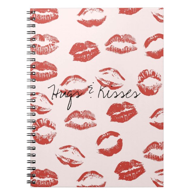 Caderno Espiral Beijo de Lábios Vermelhos Rosa (Frente)