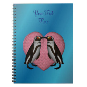 Caderno Espiral Beijo de Pinguins Coração Rosa Personalizado Noteb