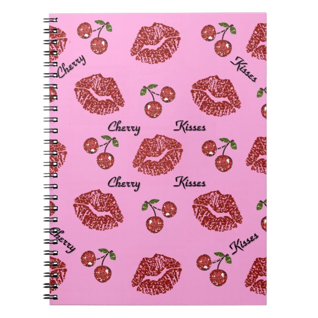 Caderno Espiral Beijos de Cereja Rockabilly RAB em Rosa (Frente)