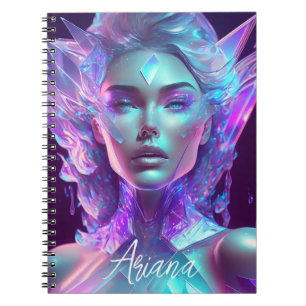 Caderno Espiral Bela Arte de IA, Linda Mulher de Vidro Gelado