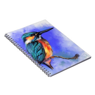 Caderno Espiral Bela Ave Kingfisher - Arte de Aquarela