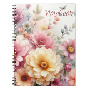 Caderno Espiral Bela Banda das Flores do Pastel Feminino Moderno