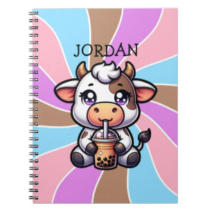 Caderno Espiral Bela Bebendo de Vaca Boba Kawaii