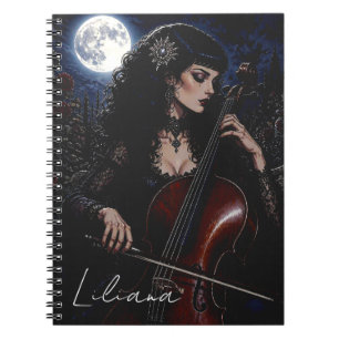 Caderno Espiral Bela Beleza Gótica Tocando Violoncelo Personalizad