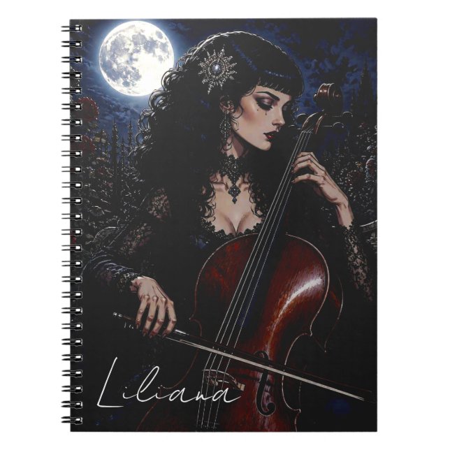 Caderno Espiral Bela Beleza Gótica Tocando Violoncelo Personalizad (Frente)