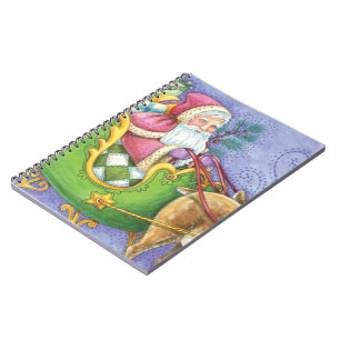 Caderno Espiral Bela Cartoon Natal Papai Noel Sleigh Reindeer