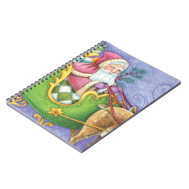 Caderno Espiral Bela Cartoon Natal Papai Noel Sleigh Reindeer (Left Side)